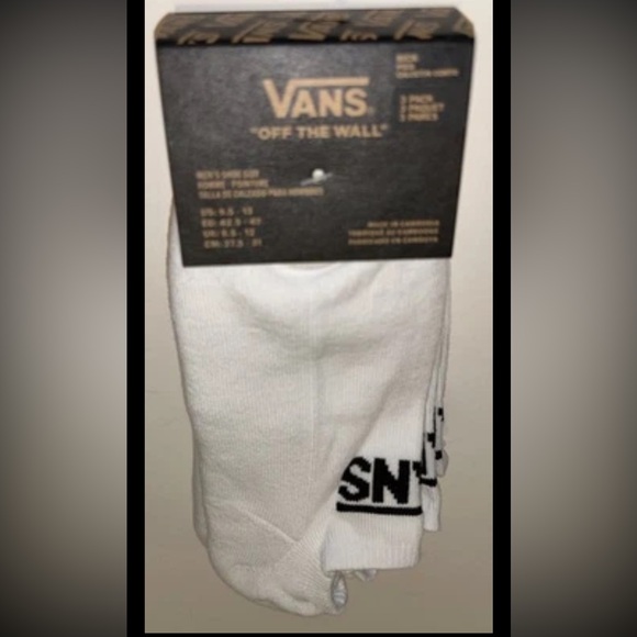Vans Off The Wall Low Cut Kick Socks 3 Pair Men 9.5-13 White w Black Logo Skate - Picture 9 of 9